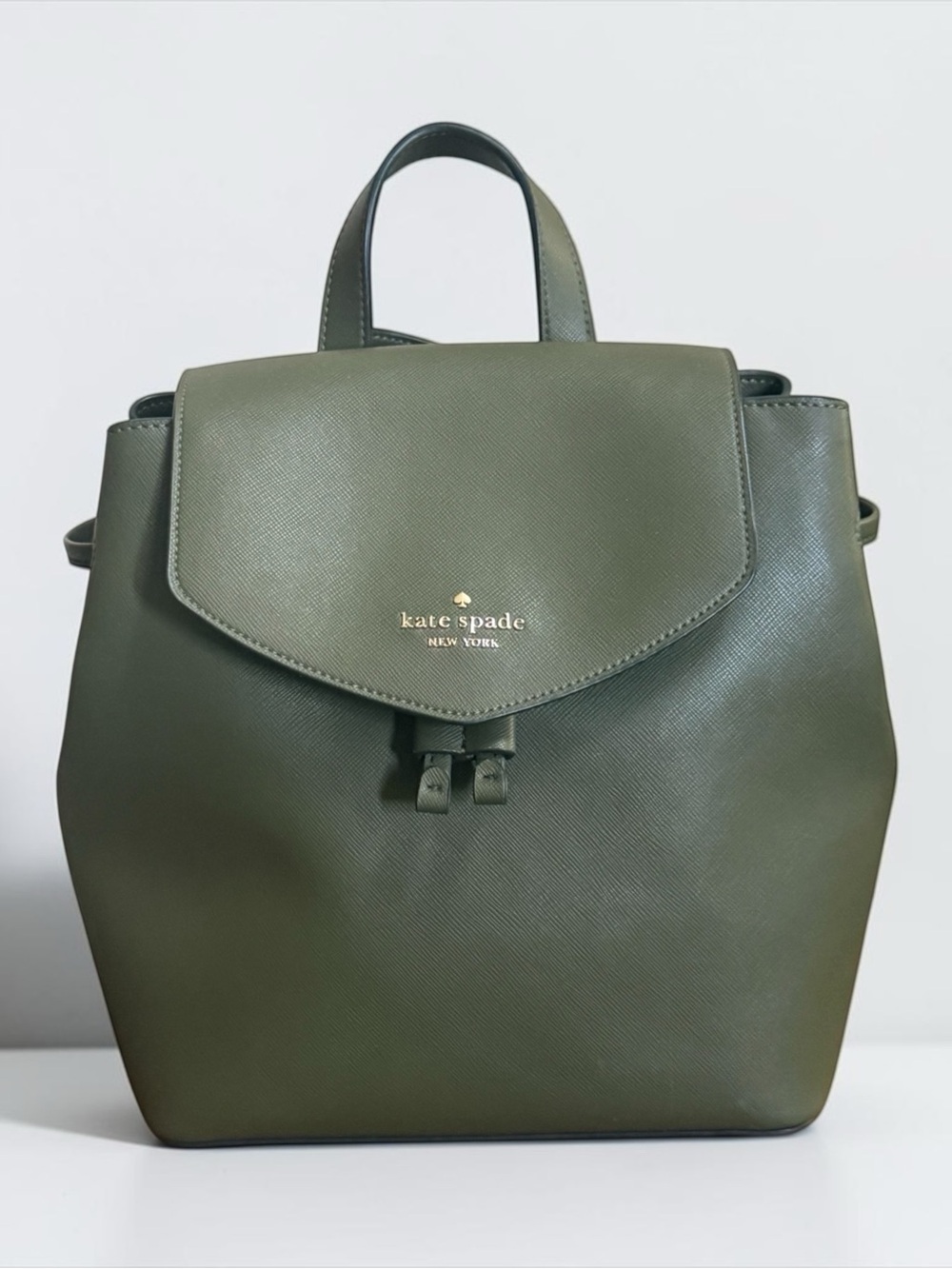 Kate Spade New York Olive Green Saffiano Leather Backpack with Adjustable Straps - Picture 12 of 12